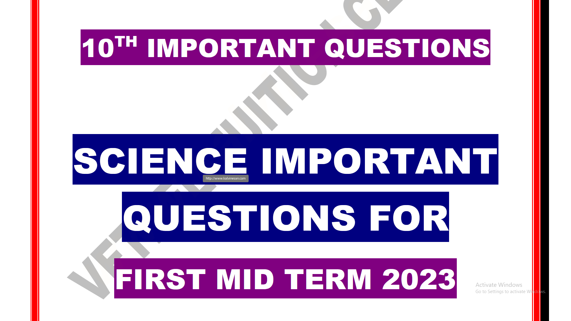 Science Inportent Question 10th Science First Mid Term Important Questions : Kalvi Nesan