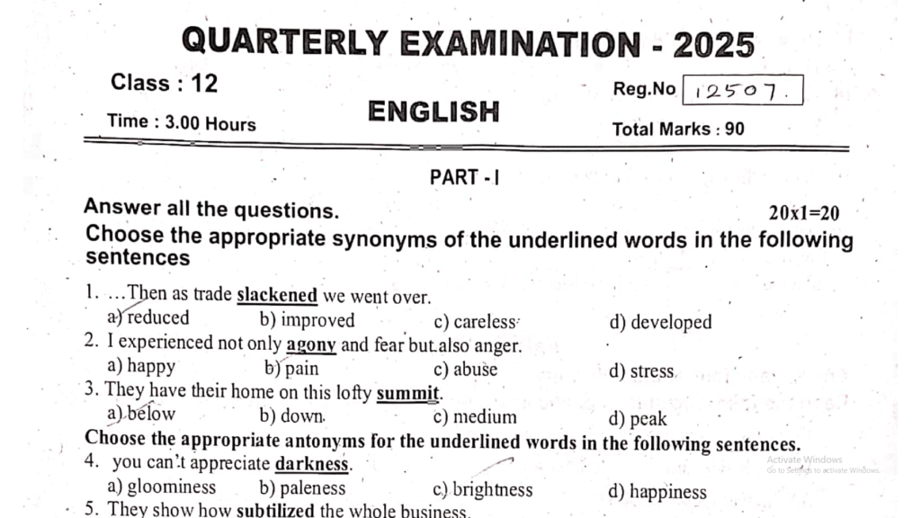 12TH QUARTERLY QUESTION PAPER 2025 PDF DOWNLOAD ENGLISH MEDIUM visual data 3